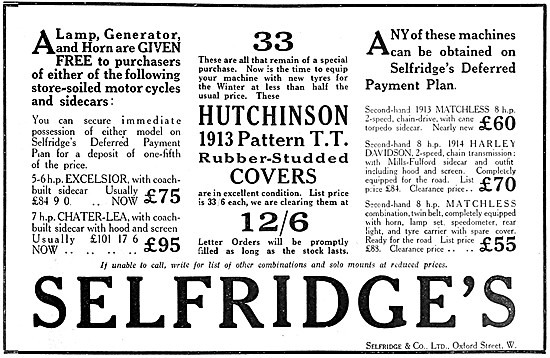 Selfridges Motor Cycle Sales & Accessories 1914                  