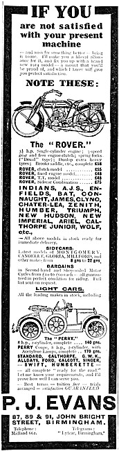 P.J.Evans Motor Cycle Sales. 87 John Bright Street, Birmingham   