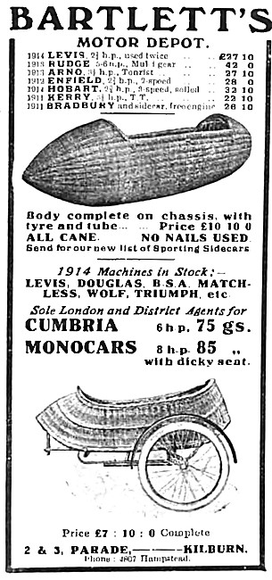 Bartletts Motor Cycle & Sidecar Sales. 2 South Parade, Kilburn.  