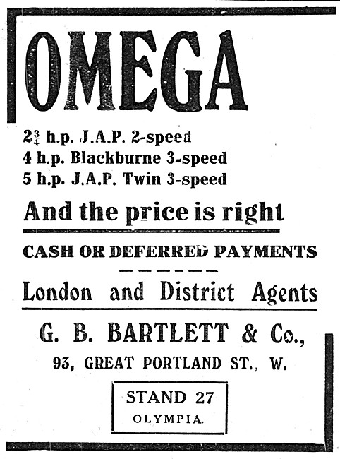 G.B.Bartlett & Co Motor Cycle Sales - Omega Motor Cycle Agents   