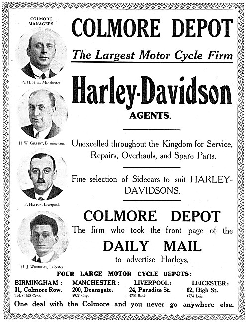 Colmore Depot Harley-Davidon Agents 1920                         