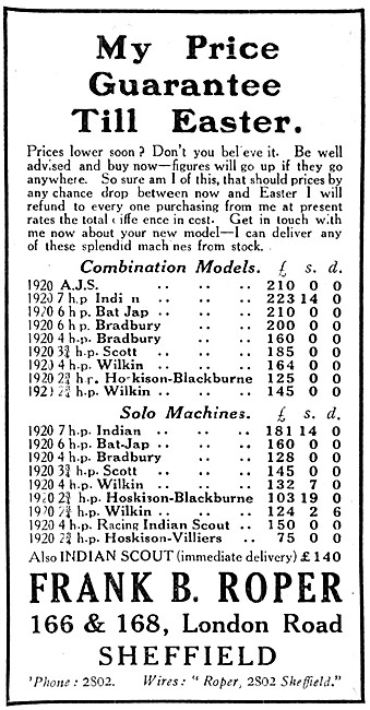 Frank B.Roper Sheffield  Motor Cycle Sales                       