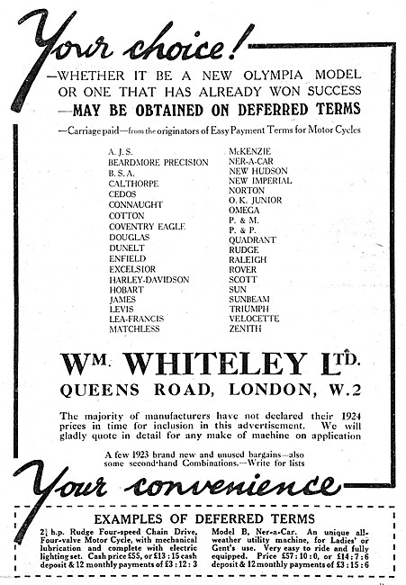 William Whiteley Motor Cycle Sales                               