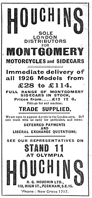 Houchins London Distributors For Montgomery Motor Cycles         