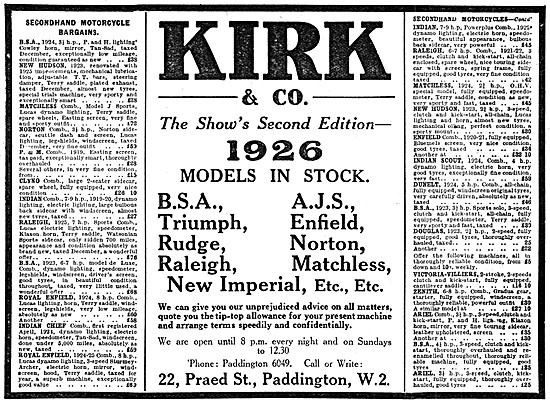 Kirk & Co Motor Cycle Sales 22 Praed Street London               