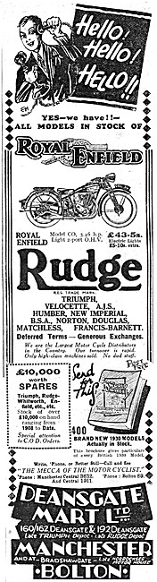 Deansgate Mart. Bradshaw Gate, Bolton. Motor Cycle Sales 1930 Ad 