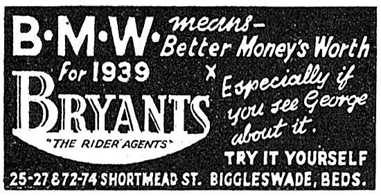 1939 Advert - Bryants BMW Motor Cycles                           
