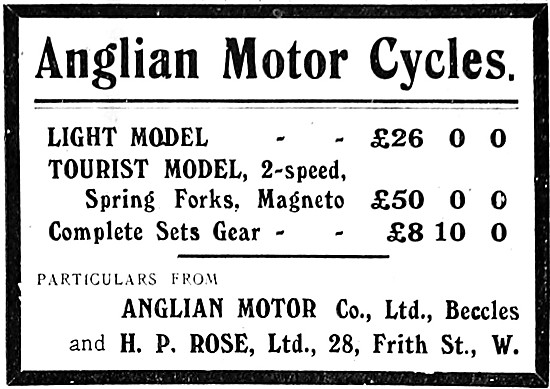 Anglian Motor Cycles - 1907 Anglian Tourist Motor Cycle          