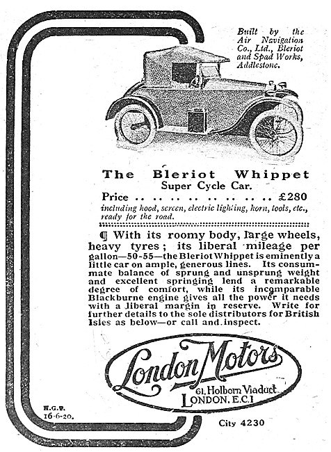 1920 Bleriot Whippet Super Cycle Car - Air Navigation Company    
