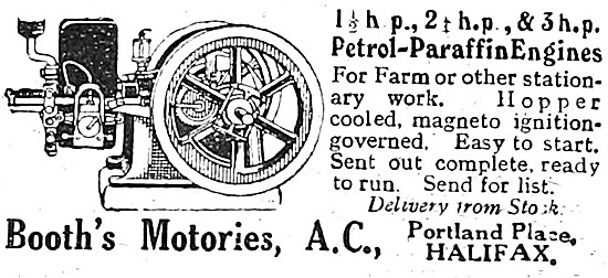 Booths Motories . Hopper Petrol-Paraffin Stationary Engines. 1922