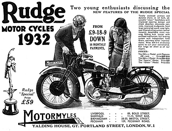 Motormyles Rudge Dealers 1931                                    