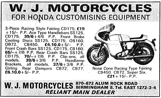 W.J.Motorcycles Sales & Service. Honda Custom Parts              