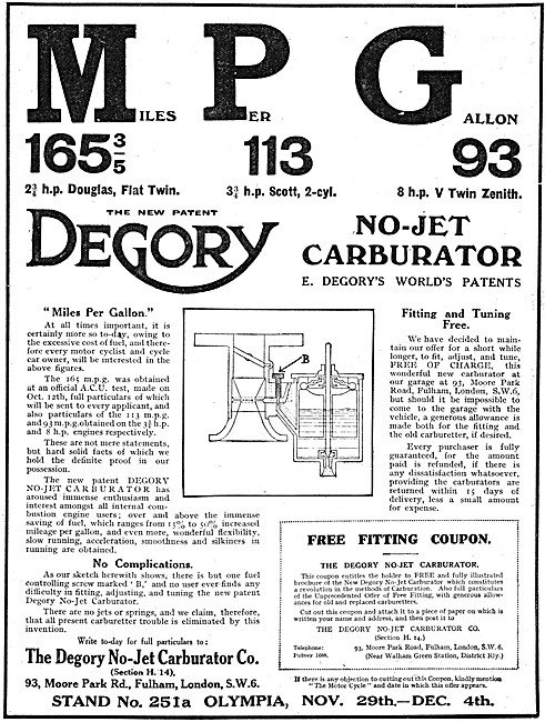 The Degory No-Jet Carburetter 1920 Advert                        