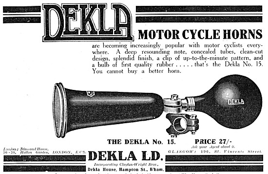 1921 Dekla Motor Cycle Bulb Horn                                 