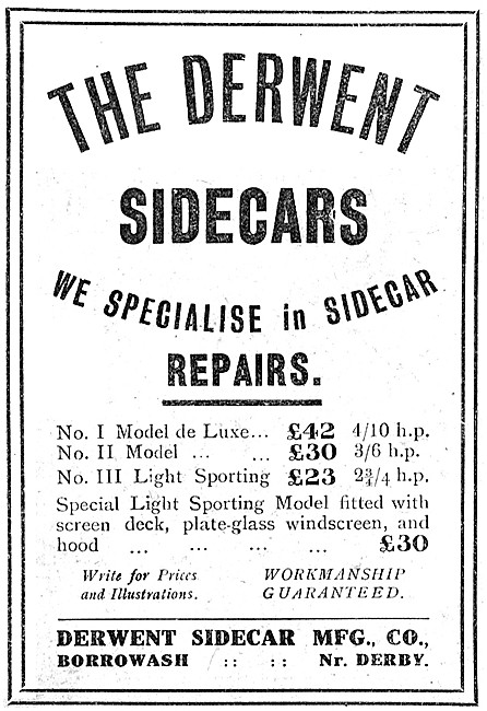Derwent Sidecars 1921 Models                                     