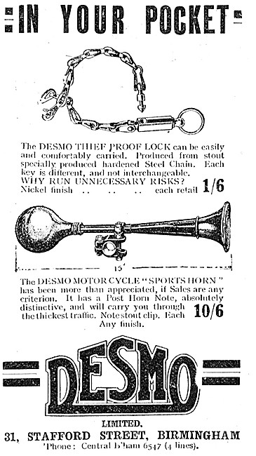 Desmo Motorcycle Accessories 1924 Catalogue Items                