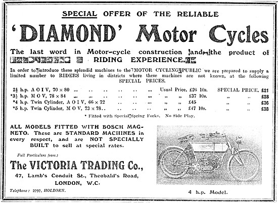Diamond Motor - Diamond 4 hp Motor Cycle 1908                    