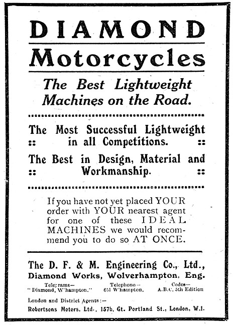 Diamond Motor - 1920 Diamond Motor Cycles                        