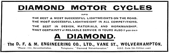 1920 Diamond Motor Cycles Advert                                 