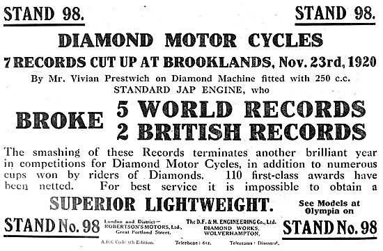 1920 Diamond Motor Cycle Advert                                  