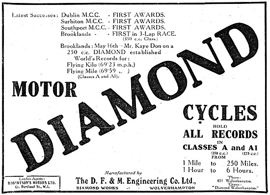 Diamond Motor - Diamond Motor Cycles 1921                        
