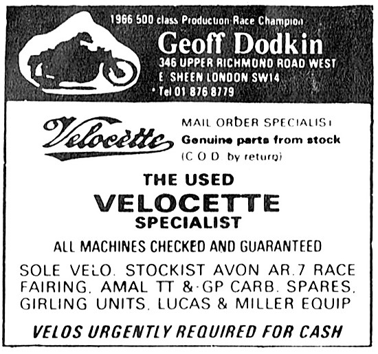 Geoff Dodkin Velocette Specialists - Velocette Sales & Service   