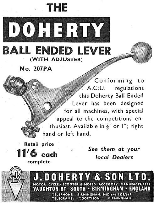 Doherty Ball Ended Motorcycle Control Lever                      