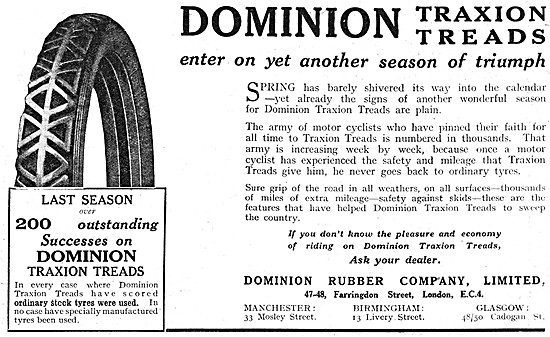 Dominion Traxion Motorcycle Tyres 1925 Advert                    