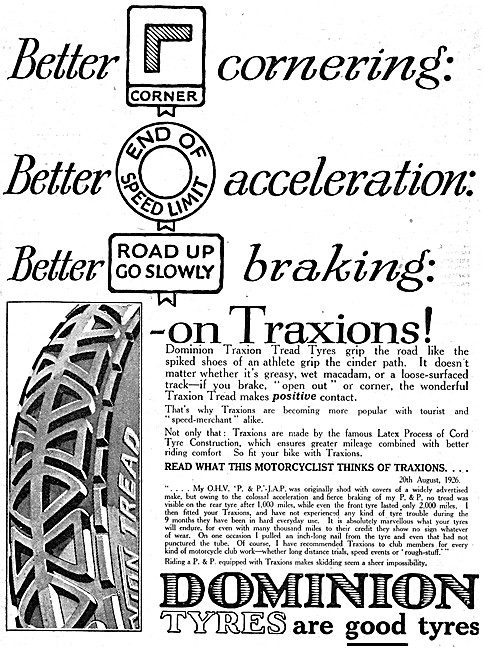 Dominion Tyres - Dominion Traxion Tyres 1926 Advert              