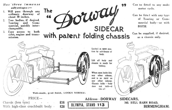 Dorway Sidecars - 1922 Dorway Folding Sidecar                    