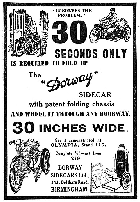 Dorway Sidecars - Dorway Folding Sidecars 1923 Advert            