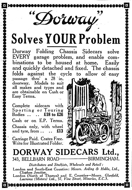 Dorway Sidecars - Dorway Folding Sidecars 1926 Advert            