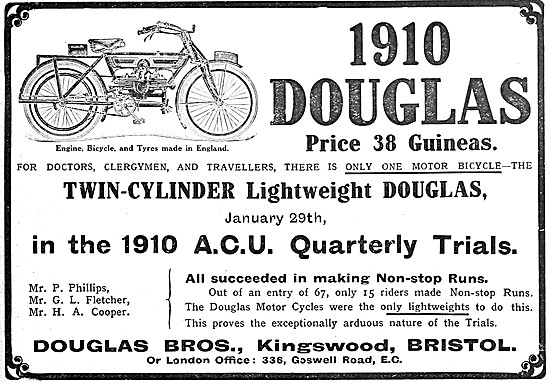 1910 Douglas Twin Cylinder Lightweight Motor Cycles              