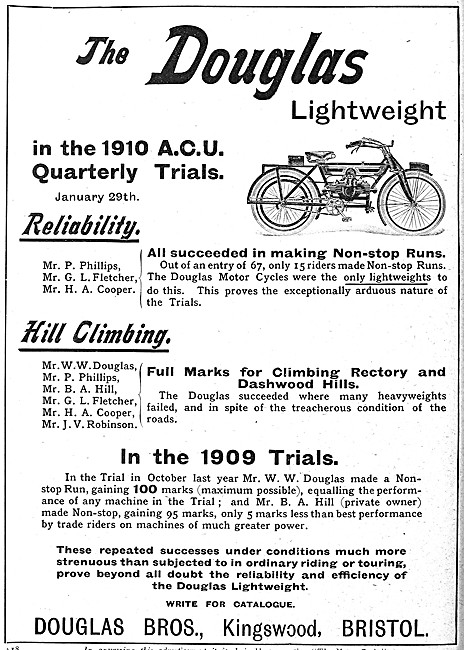 Douglas Motor Cycles 1910 Successes                              