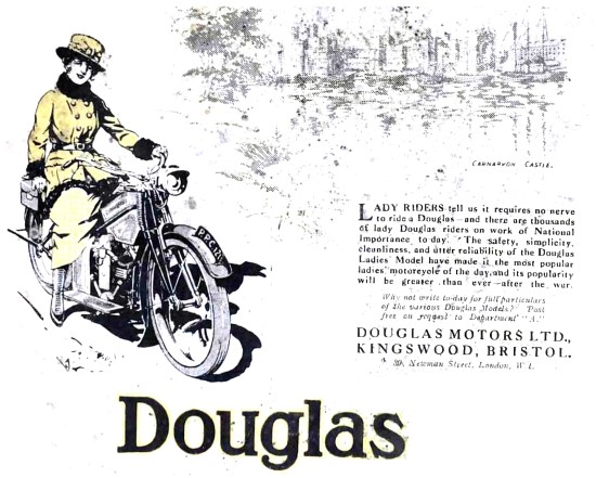 Douglas Motor Cycles For Ladies 1918 Advert                      