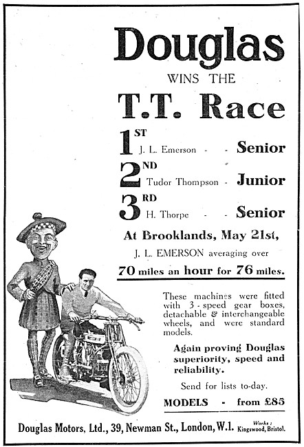 Douglas Motor Cycles 1921 T.T. Winners                           