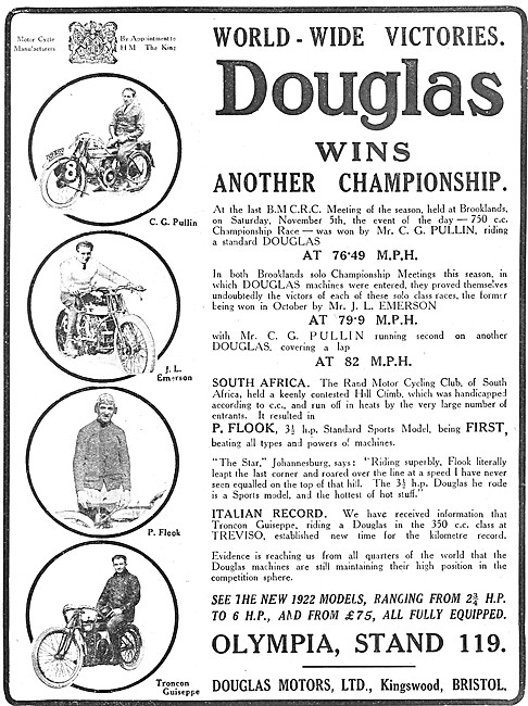 1921 Douglas Racing Motor Cycles                                 