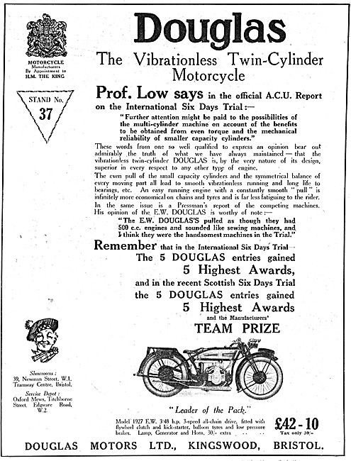 Douglas EW 350 cc Motor Cycles 1926 Advert                       