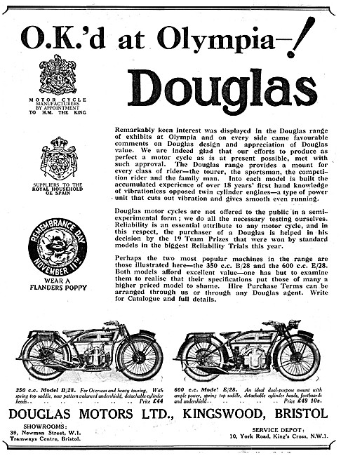 Douglas B/23 350 cc Motor Cycle                                  