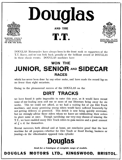 Douglas Dirt Track Motor Cycles 1929                             