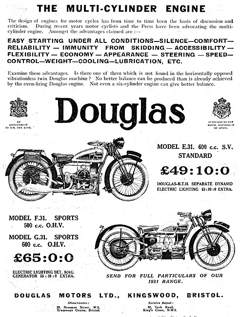 Douglas Motor Cycle 1930 Models                                  