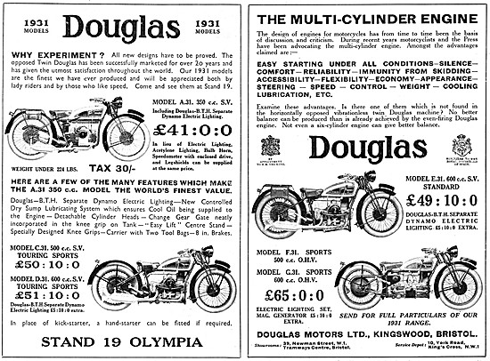 Douglas Model E.31 S.V. Standard Motor Cycle 1930 Advert         