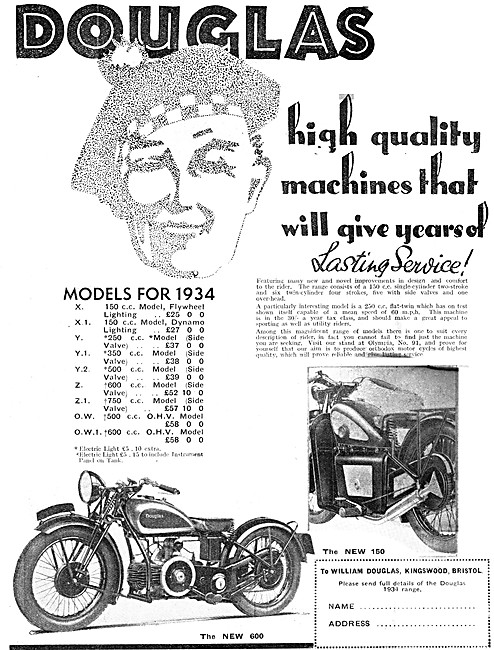 1933 Douglas 600 cc OHV Horizontally Opposed Twin Motor Cycles   