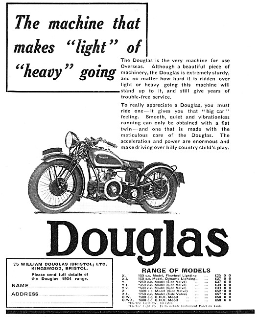 The 1934 Range Of Douglas Motor Cycles                           