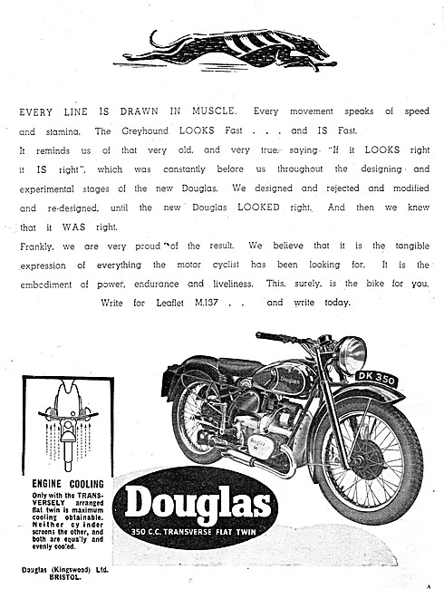 Douglas 350 cc Flat Twin Motor Cycle 1946                        
