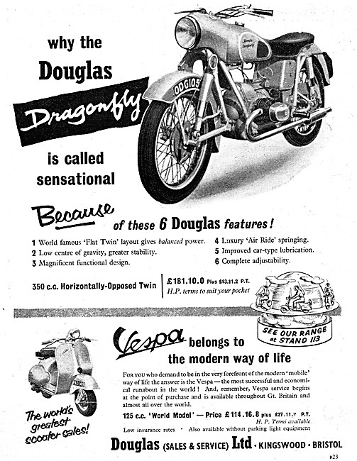 Douglas Dragonfly 350 cc Motor Cycle - Douglas Vespa 125 Scooter 