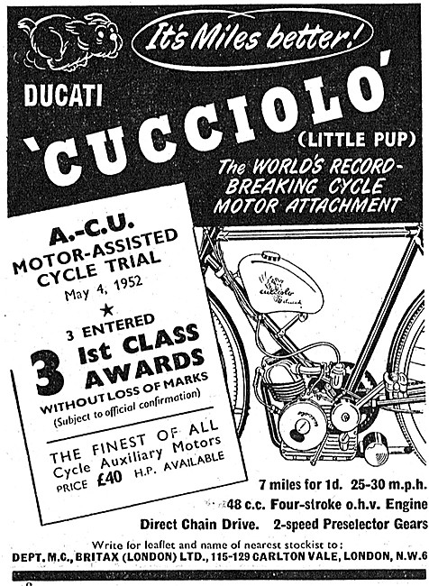 1952 Ducati Cucciolo 48 cc Cycle Motor                           