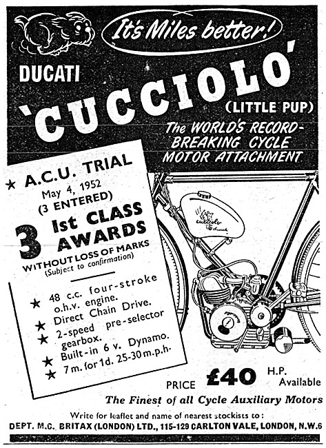 1952 Ducati Cucciolo 48 cc Cycle Motor                           