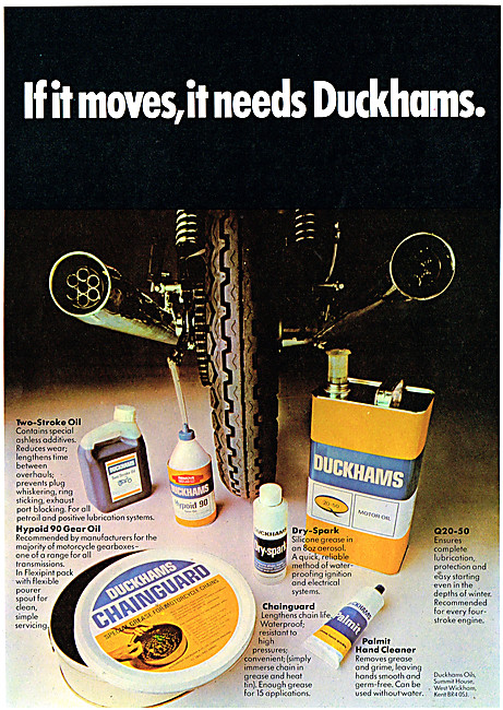 The Duckhams Range Of Motor Cycle Lubricants & Care Prodiucts    
