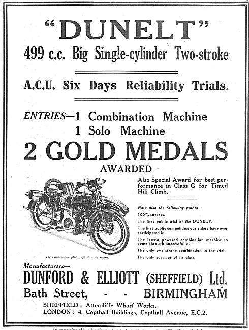 Dunelt Motor Cycle - Dunelt 499 cc Big Single Cylinder Two-Stroke